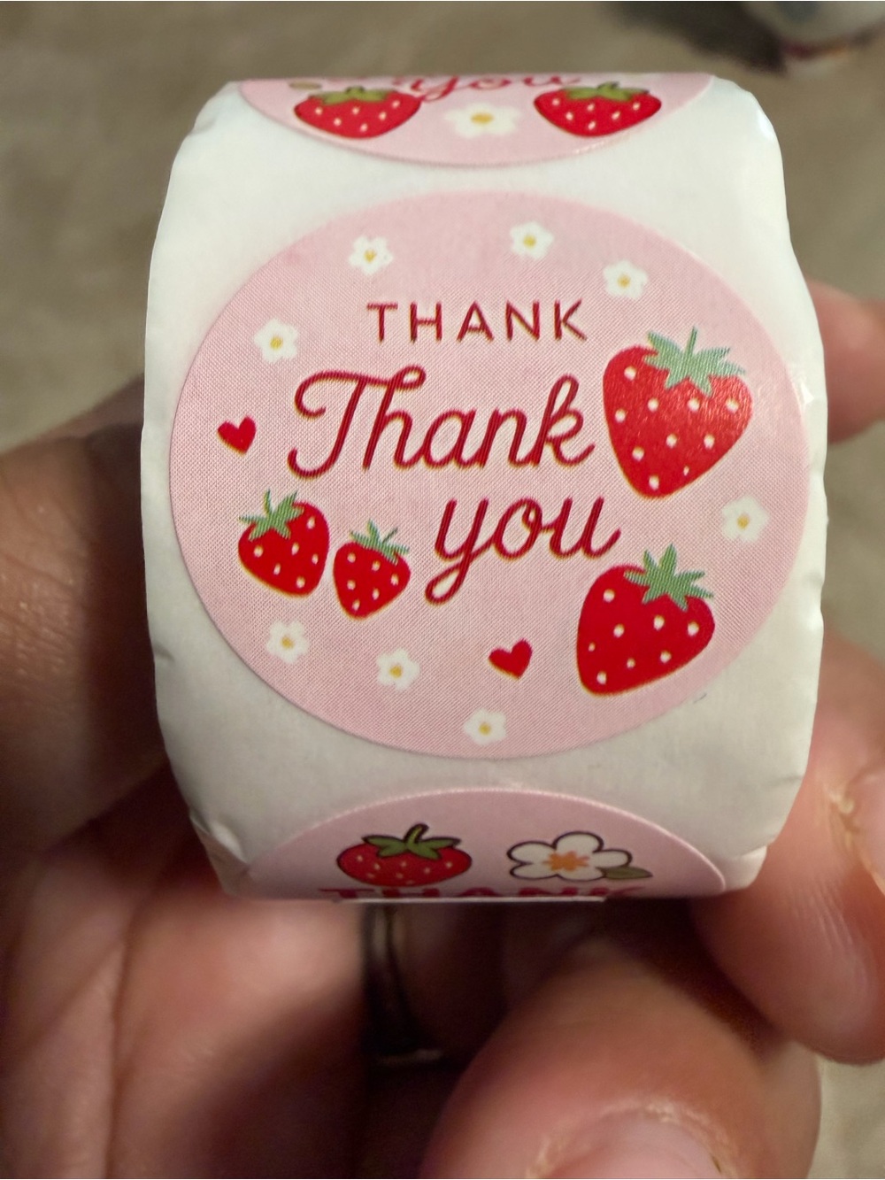 200 Thank You Strawberry Round Sticker Labels - Pink